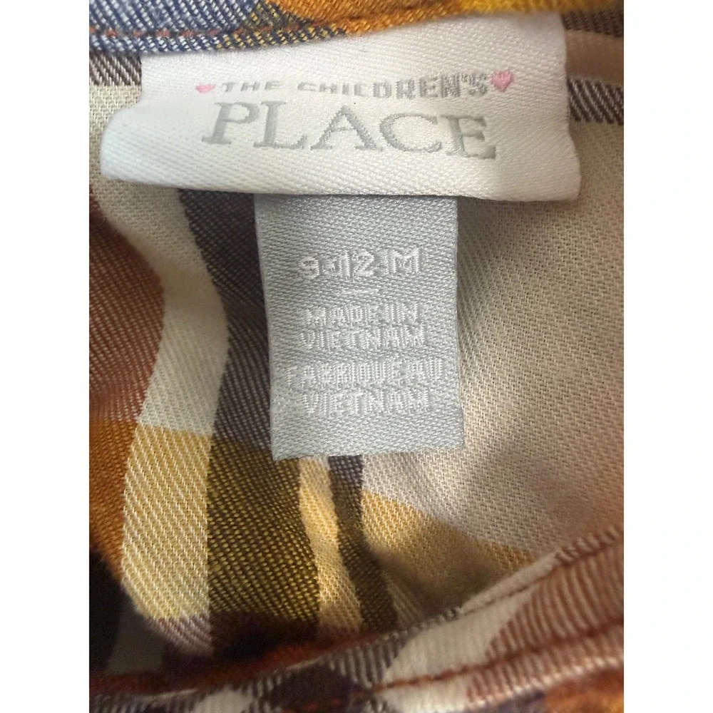 Childrens Place Plaid Dress Girls 9-12M Orange Yellow Cotton Ruffle Fall Harvest